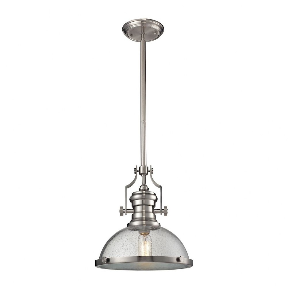 Elk Lighting-67723-1-Chadwick - 1 Light Pendant in Transitional Style with Modern Farmhouse and Urban/Industrial inspirations - 14 Inches tall and 13 inches wide Satin Nickel Seeded Glass Oiled Bronze