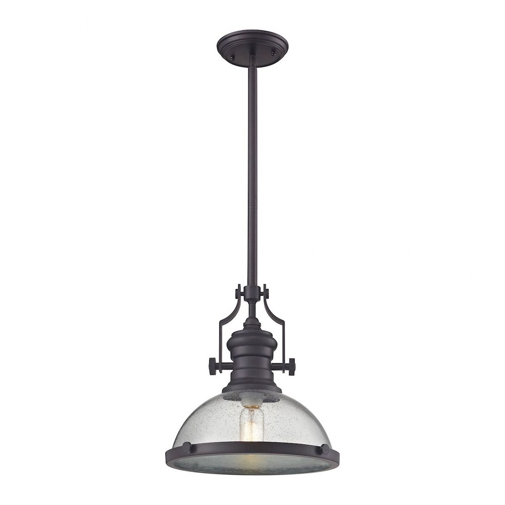 Elk Lighting-67733-1-Chadwick - 1 Light Pendant in Transitional Style with Modern Farmhouse and Urban/Industrial inspirations - 14 Inches tall and 13 inches wide Oil Rubbed Bronze Seeded Glass Oiled B