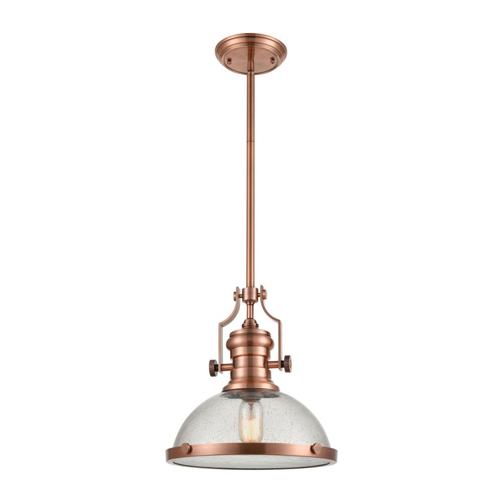 Elk Lighting-67743-1-Chadwick - 1 Light Pendant in Transitional Style with Modern Farmhouse and Urban/Industrial inspirations - 14 Inches tall and 13 inches wide Antique Copper Seeded Glass Oiled Bron