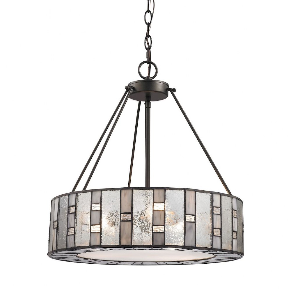 Elk Lighting-70212/3-Ethan - 3 Light Chandelier in Transitional Style with Mission and Mid-Century Modern inspirations - 20 Inches tall and 18 inches wide   Tiffany Bronze Finish with Mercury/Clear Ri