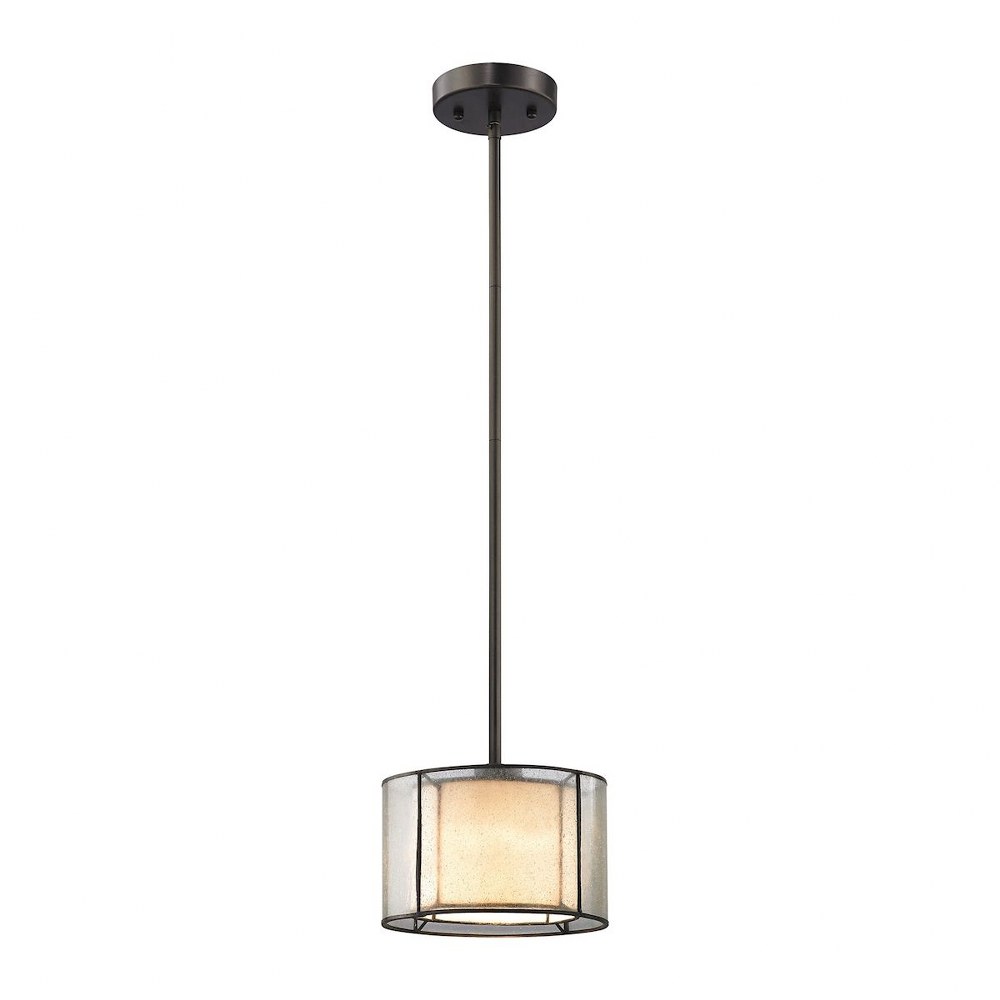 Elk Lighting-70224/1-Mirage - 1 Light Pendant in Transitional Style with Mission and Retro inspirations - 6 Inches tall and 8 inches wide   Tiffany Bronze Finish with Seedy/Amber Art Glass