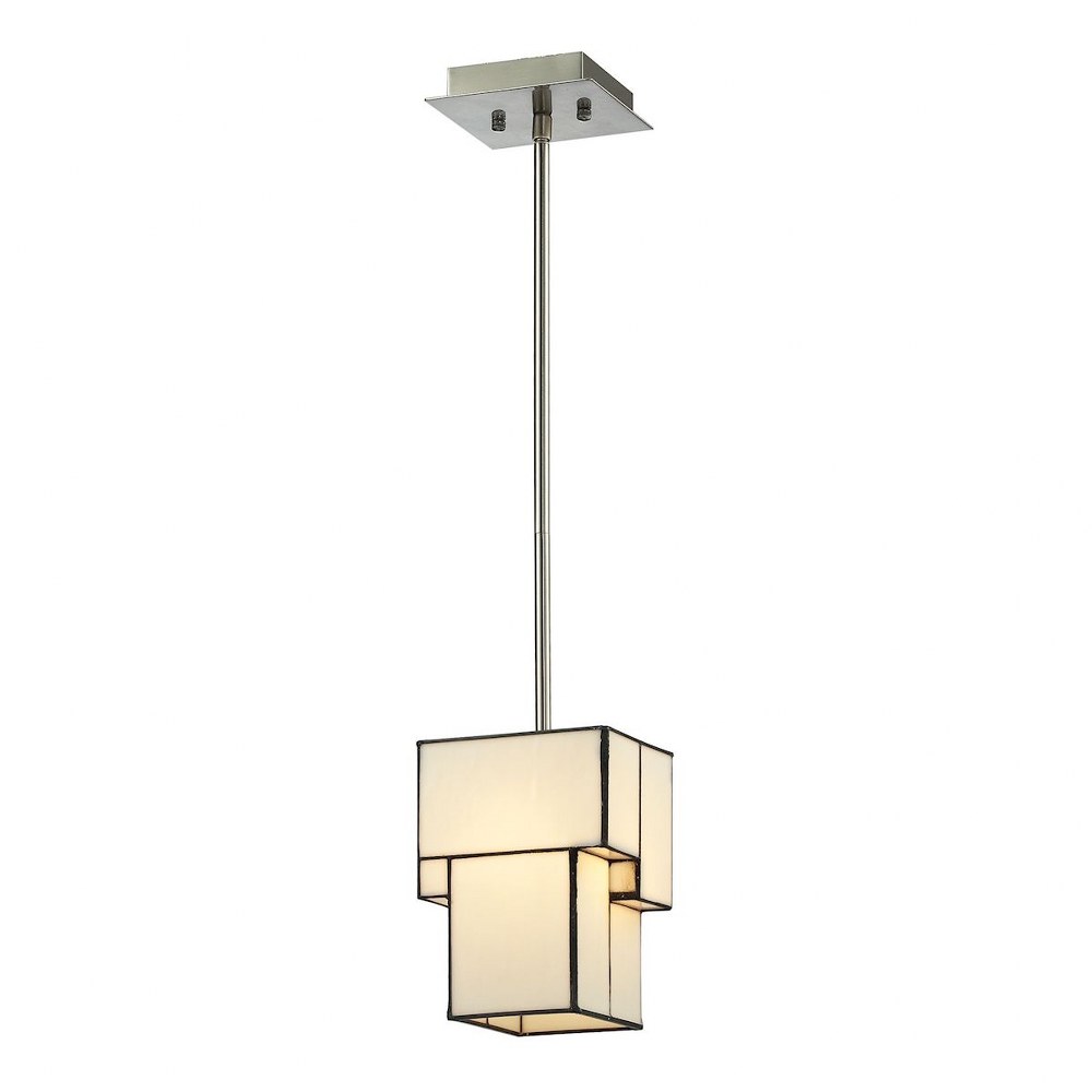 Elk Lighting-72062-1-Cubist - 6 Inch 9.5W 1 LED Mini Pendant Incandescent  Brushed Nickel Finish with White Tiffany Glass