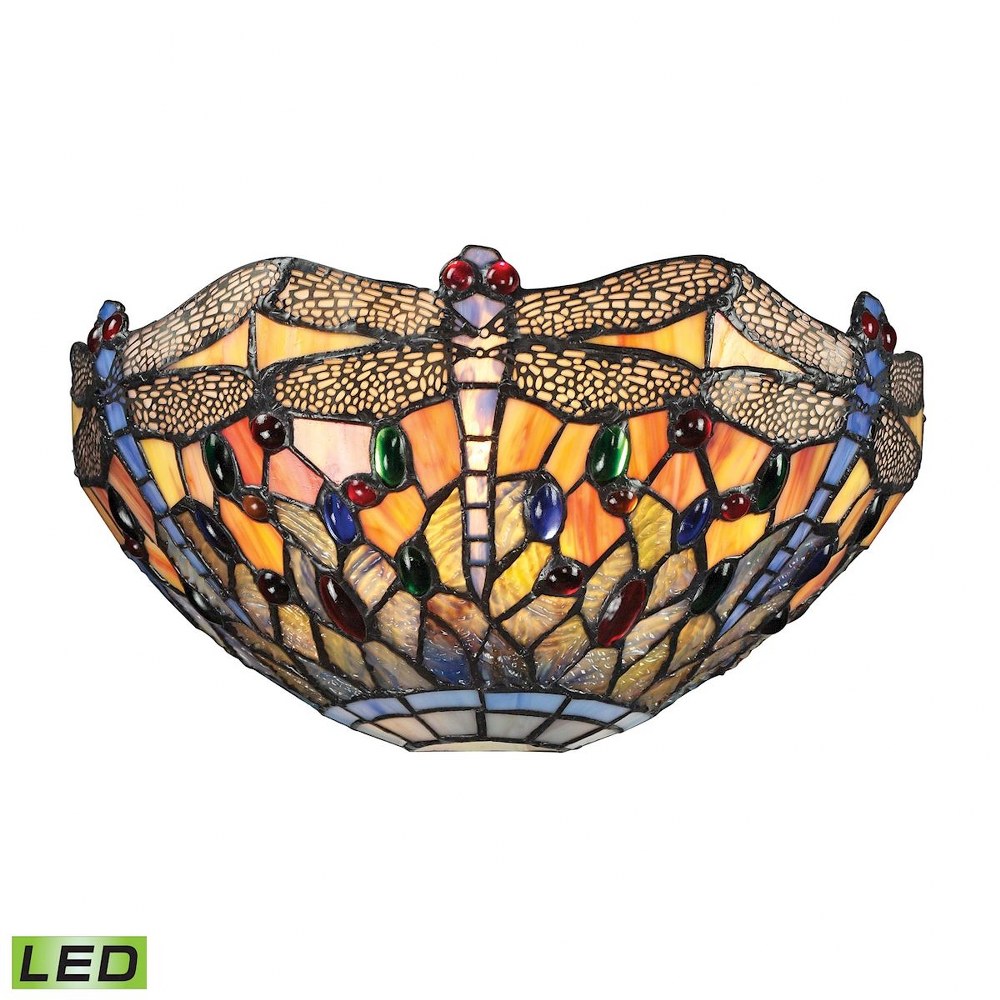 Elk Lighting-72077-1-LED-Dragonfly - 9.5W 1 LED Wall Sconce in Traditional Style with Victorian and Vintage Charm inspirations - 6 Inches tall and 13 inches wide   Dark Bronze Finish with Tiffany Glas