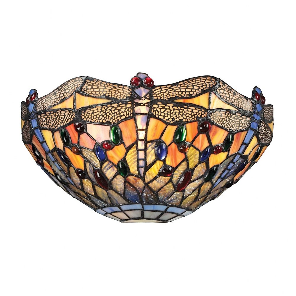 Elk Lighting-72077-1-Dragonfly - 1 Light Wall Sconce in Traditional Style with Victorian and Vintage Charm inspirations - 6 Inches tall and 13 inches wide   Dark Bronze Finish with Tiffany Glass