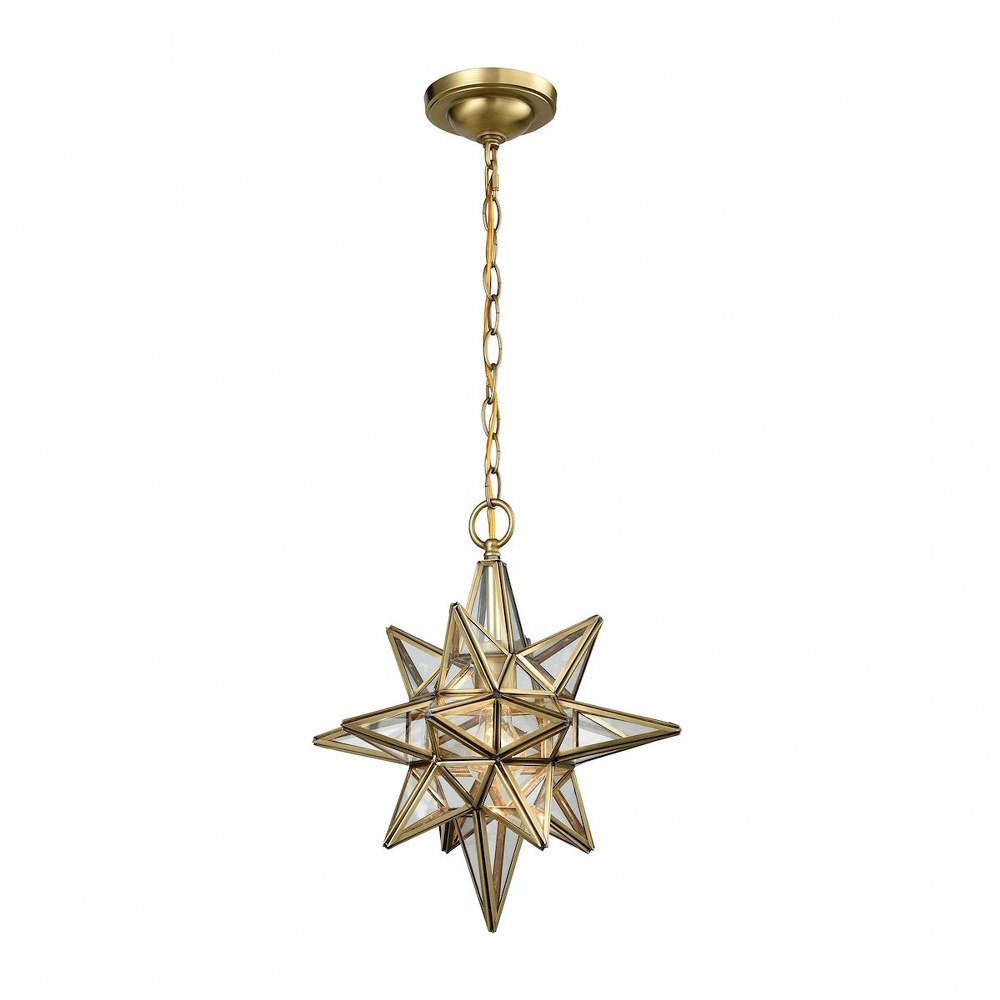 Elk Lighting-72154/1-Beamer - 1 Light Mini Pendant in Traditional Style with Boho and Mid-Century Modern inspirations - 16 Inches tall and 12 inches wide   Brushed Brass Finish with Clear Glass