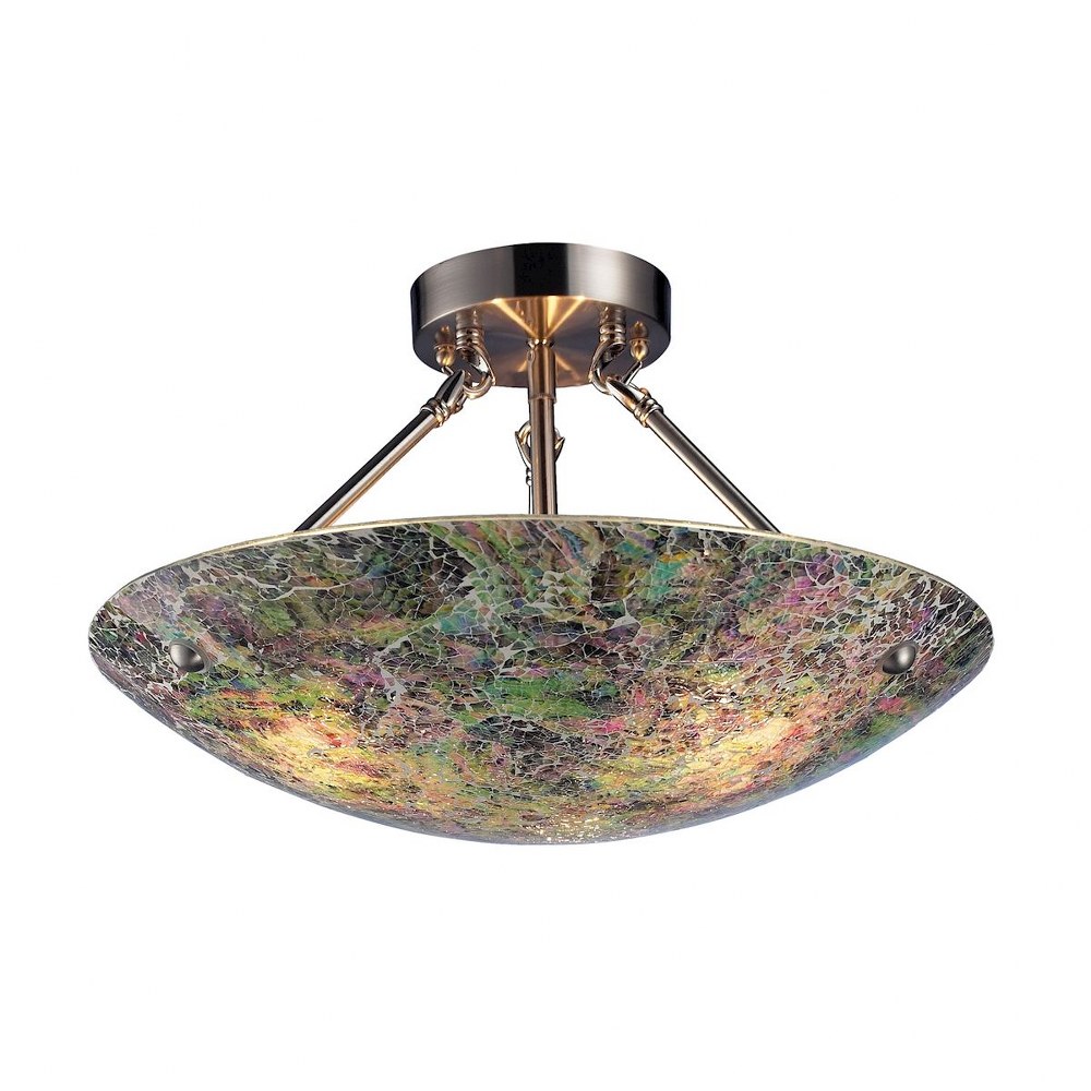 Elk Lighting-73022-3-Avalon - 3 Light Semi-Flush Mount in Transitional Style with Luxe/Glam and Boho inspirations - 11 Inches tall and 16 inches wide   Satin Nickel Finish with Multi-Colored Crackle G