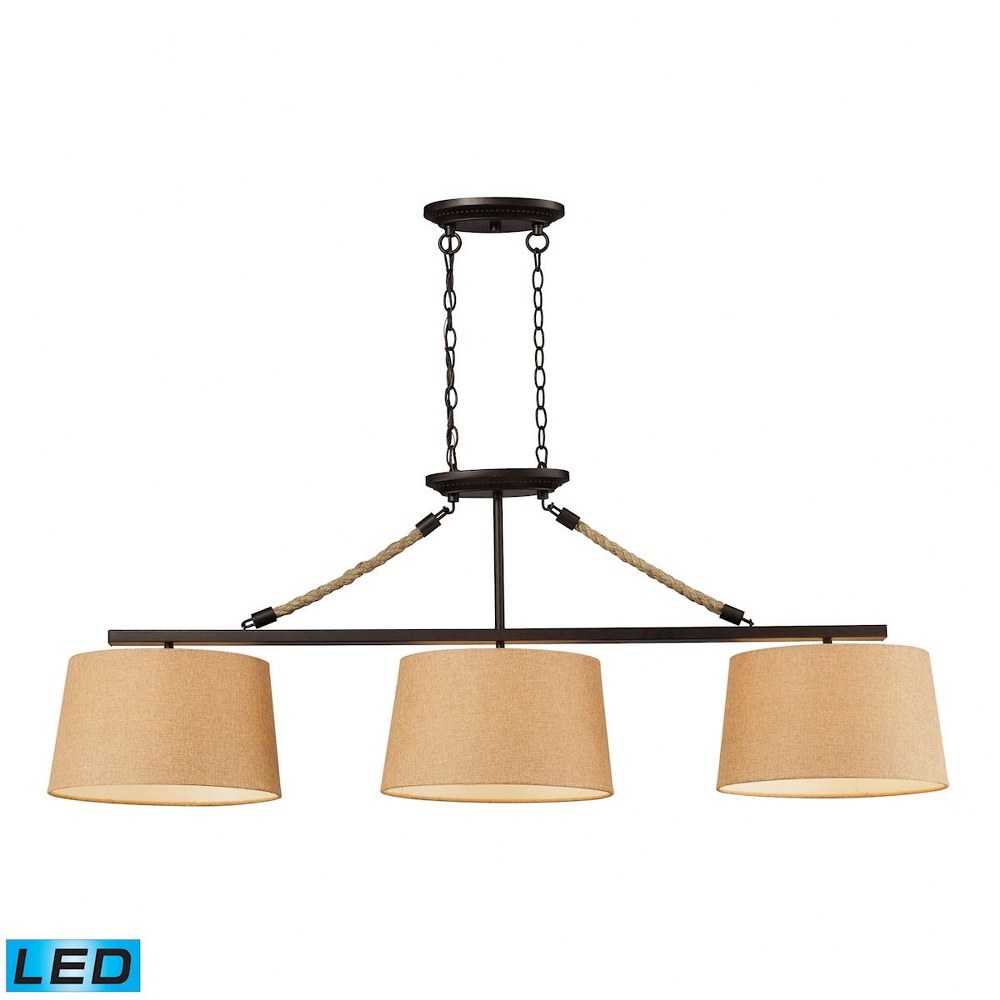 Elk Lighting-73046-3-LED-Natural Rope - 3 Light Island in Transitional Style with Modern Farmhouse and Coastal/Beach inspirations - 19 Inches tall and 16 inches wide   Aged Bronze Finish with Satin Gl