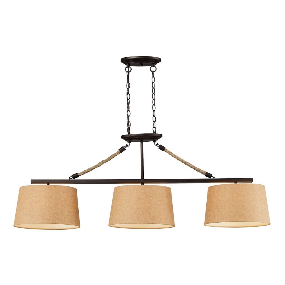 Elk Lighting-73046-3-Natural Rope - 3 Light Island in Transitional Style with Modern Farmhouse and Coastal/Beach inspirations - 19 Inches tall and 16 inches wide   Aged Bronze Finish with Satin Glass