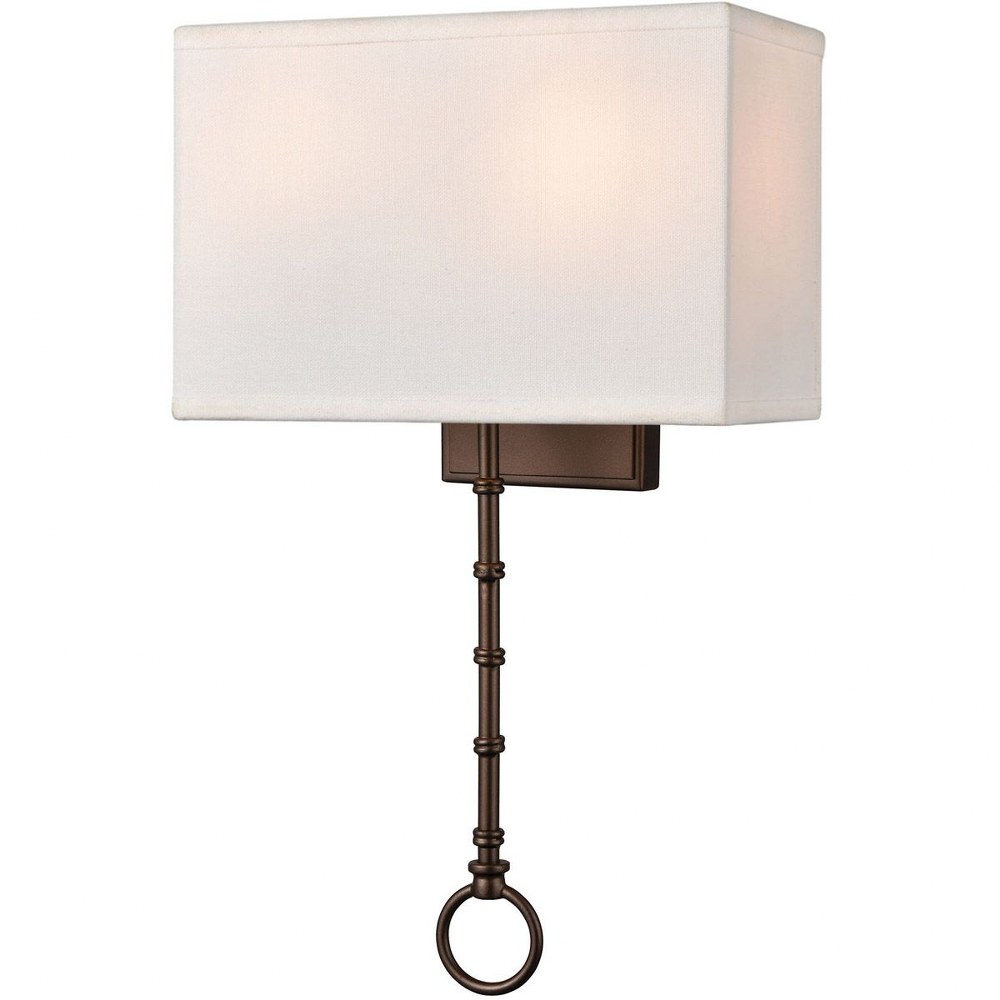 Elk Lighting-75030/2-Shannon - 2 Light Wall Sconce in Transitional Style with Country/Cottage and Luxe/Glam inspirations - 17 Inches tall and 10 inches wide   Oil Rubbed Bronze Finish with White Fabri