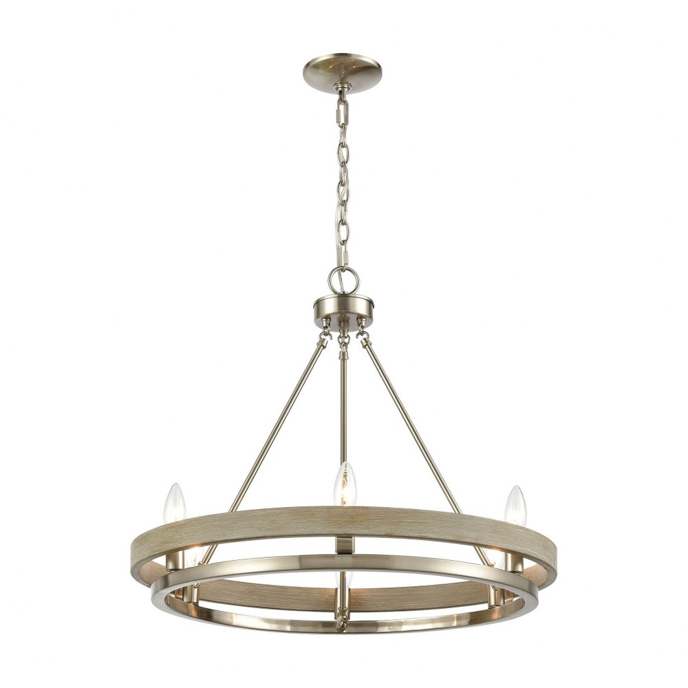 Elk Lighting-75066/6-Ramsey - 6 Light Chandelier in Transitional Style with Modern Farmhouse and Art Deco inspirations - 21 Inches tall and 24 inches wide Satin Nickel/Beechwood  Matte Black/Aspen Fin