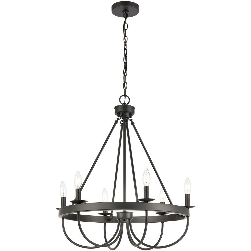 Elk Lighting-75077/6-Williamson - 6 Light Chandelier in Traditional Style with Country/Cottage and Southwestern inspirations - 28 Inches tall and 25 inches wide   Black Finish