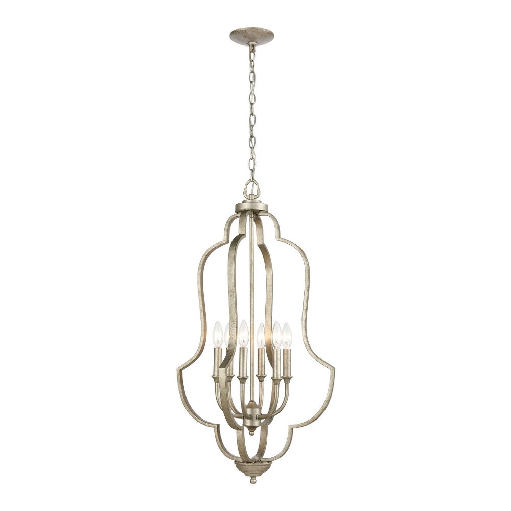 Elk Lighting-75105/6-Lanesboro - 6 Light Pendant in Traditional Style with French Country and Country/Cottage inspirations - 34 Inches tall and 18 inches wide   Dusted Silver Finish