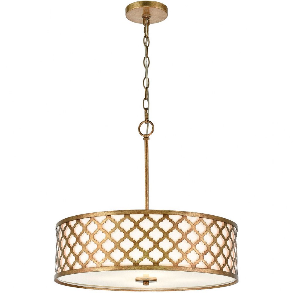 Elk Lighting-75137/4-Arabesque - 4 Light Chandelier in Traditional Style with Retro and Luxe/Glam inspirations - 7 Inches tall and 20 inches wide   Bronze Gold Finish with White Fabric Shade