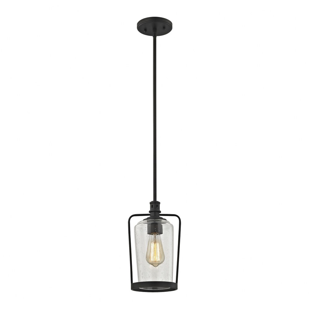 Elk Lighting-81225/1-LA-Hamel - One Light Pendant with Recessed Lighting Kit Oil Rubbed Bronze Finish with Clear Seedy Glass