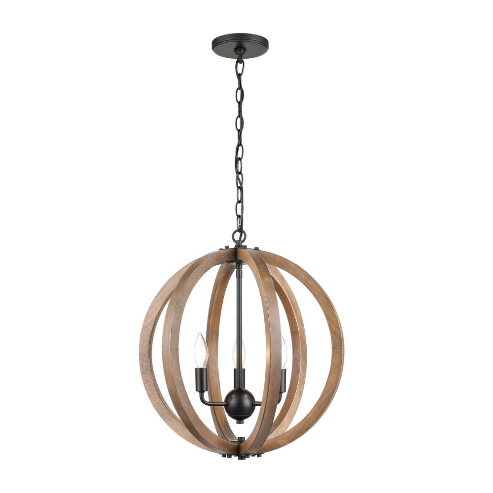 Elk Lighting-81405/3-Barrow - 3 Light Chandelier in Transitional Style with Modern Farmhouse and Country/Cottage inspirations - 18 Inches tall and 18 inches wide 18 by 18  Birchwood/Matte Black Finish