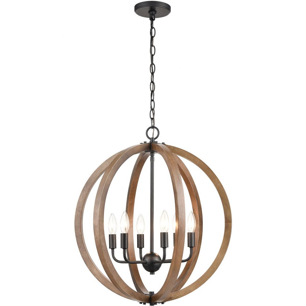 Elk Lighting-81406/6-Barrow - 6 Light Chandelier in Transitional Style with Modern Farmhouse and Country/Cottage inspirations - 22 Inches tall and 22 inches wide 22 by 22  Birchwood/Matte Black Finish