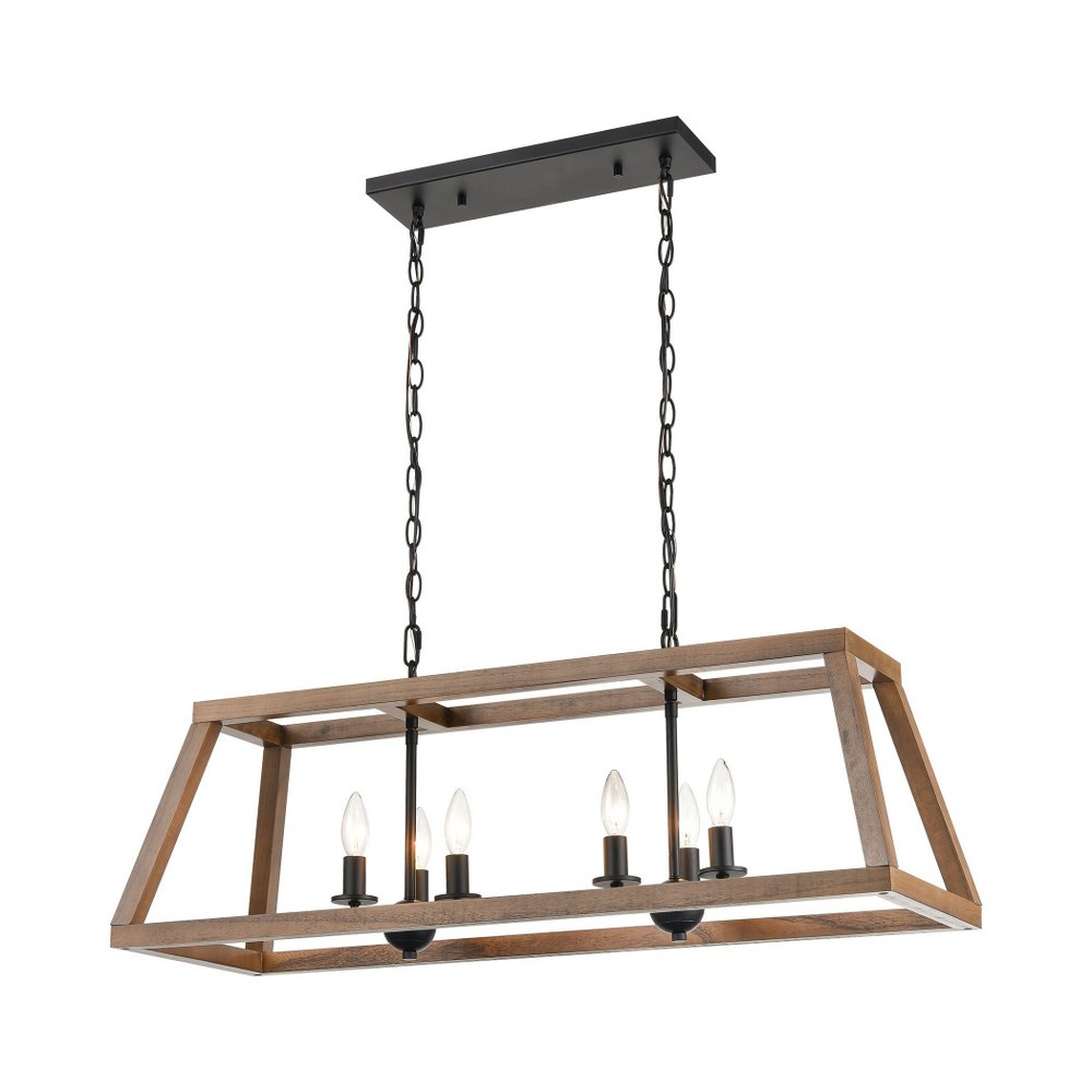 Elk Lighting-81417/6-Barrow - 6 Light Island in Transitional Style with Modern Farmhouse and Country/Cottage inspirations - 12 Inches tall and 36 inches wide   Birchwood/Matte Black Finish