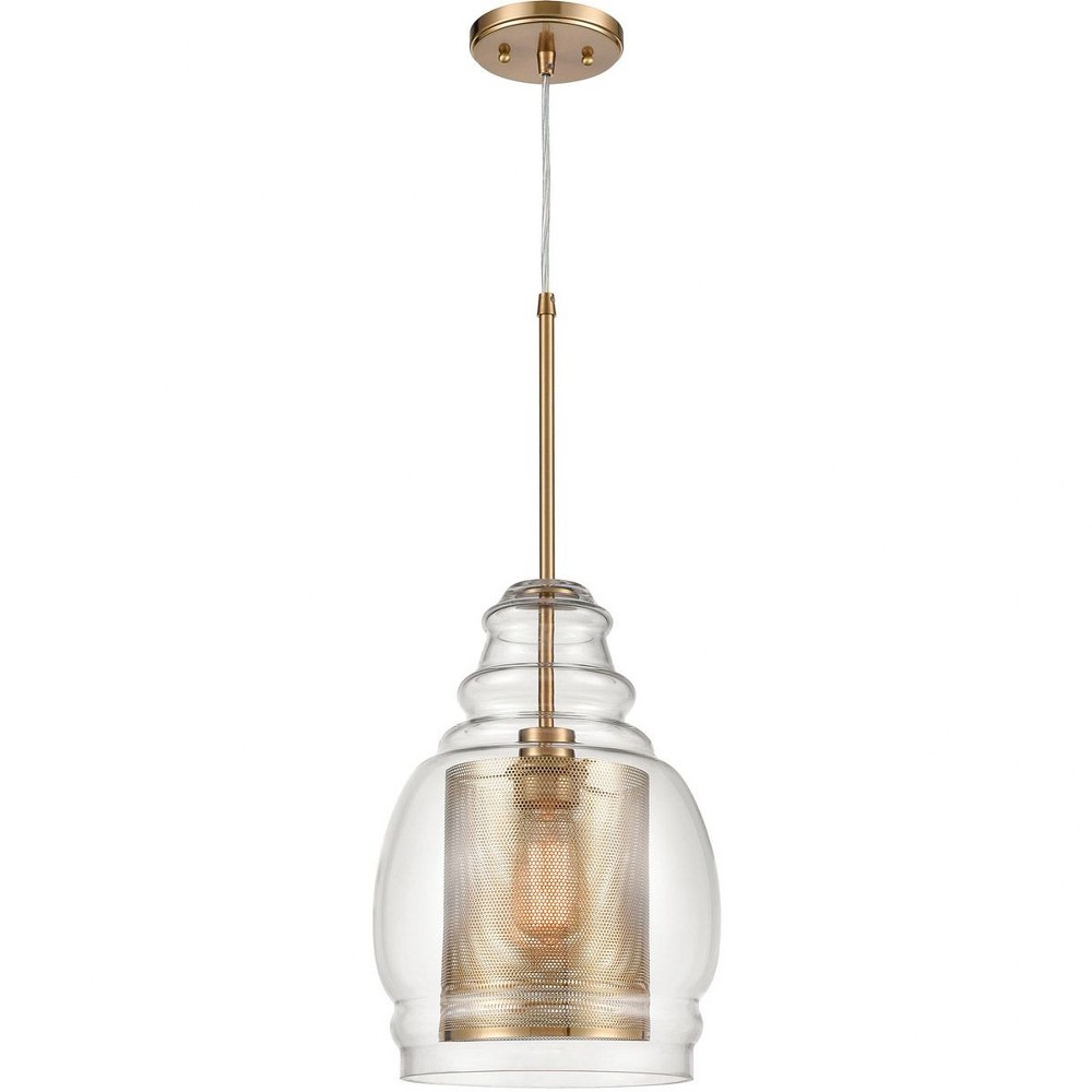 Elk Lighting-81424/1-Herndon - 1 Light Pendant in Modern/Contemporary Style with Luxe/Glam and Urban/Industrial inspirations - 16 Inches tall and 11 inches wide   Antique Gold Finish with Clear Glass 