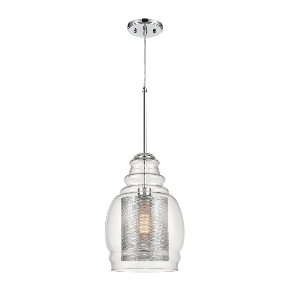 Elk Lighting-81425/1-Herndon - 1 Light Pendant in Modern/Contemporary Style with Luxe/Glam and Urban/Industrial inspirations - 16 Inches tall and 11 inches wide   Polished Chrome Finish with Clear Gla