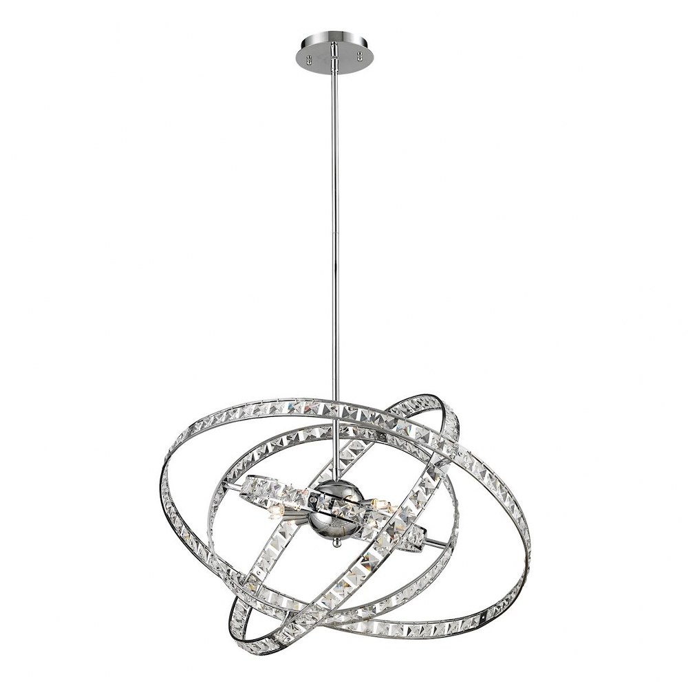 Elk Lighting-82030/6-Saturn - 6 Light Chandelier in Modern/Contemporary Style with Mid-Century and Luxe/Glam inspirations - 29.5 Inches tall and 24 inches wide   Chrome Finish with Clear Crystal