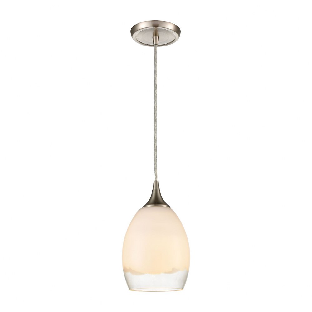 Elk Lighting-85214/1-Cirrus - 1 Light Mini Pendant in Modern/Contemporary Style with Coastal/Beach and Boho inspirations - 11 Inches tall and 6 inches wide   Satin Nickel Finish with Opal White/Clear 