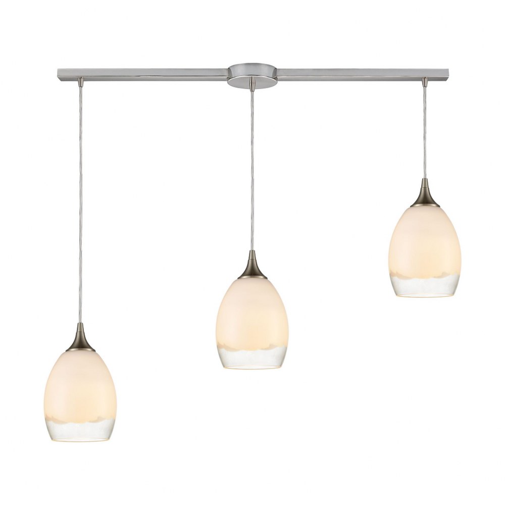 Elk Lighting-85214/3L-Cirrus - 3 Light Linear Mini Pendant in Modern/Contemporary Style with Coastal/Beach and Boho inspirations - 11 Inches tall and 36 inches wide   Satin Nickel Finish with Opal Whi