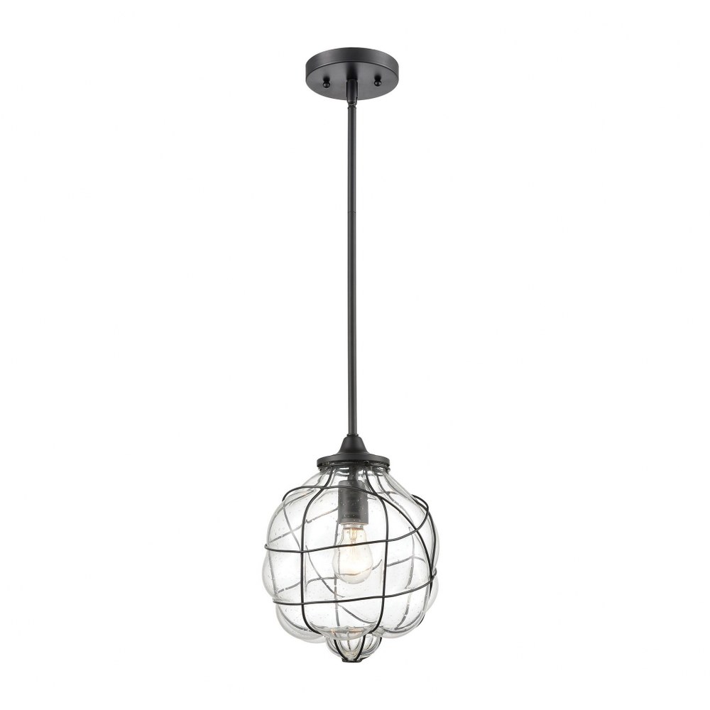 Elk Lighting-85217/1-Adorn - 1 Light Mini Pendant in Modern/Contemporary Style with Shabby Chic and Boho inspirations - 12 Inches tall and 9 inches wide   Oil Rubbed Bronze Finish with Clear Seedy Gla