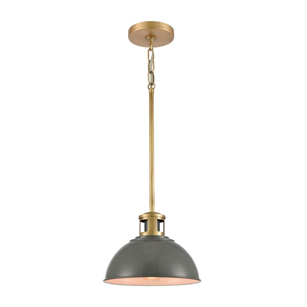 Elk Lighting-89007/1-Lyndon - 1 Light Mini Pendant in Transitional Style with Urban/Industrial and Modern Farmhouse inspirations - 8 Inches tall and 10 inches wide   Gray/Brass Finish with Gray Metal 