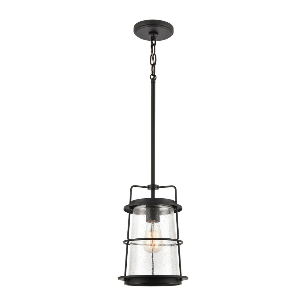 Elk Lighting-89034/1-Kennington - 1 Light Mini Pendant in Transitional Style with Modern Farmhouse and Country/Cottage inspirations - 12 Inches tall and 8 inches wide   Black Finish with Seedy Glass