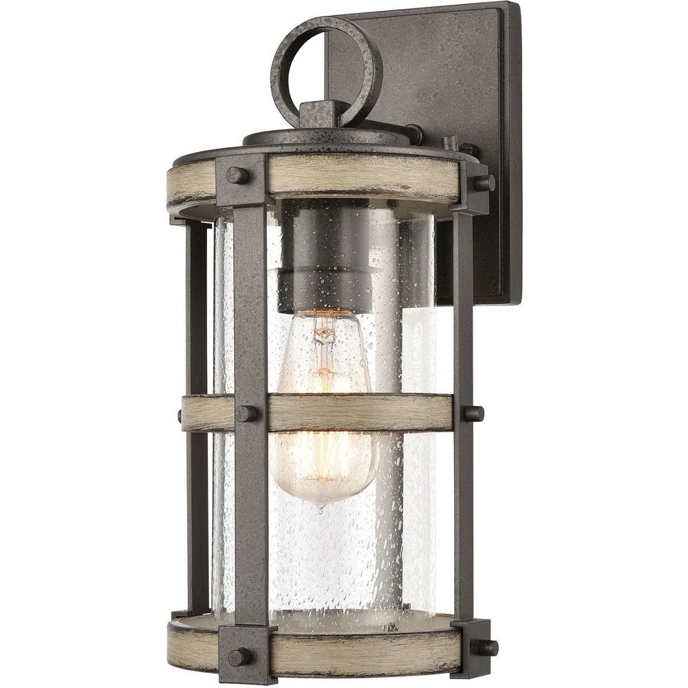 Elk Lighting-89144/1-Crenshaw - 1 Light Outdoor Wall Sconce in Transitional Style with Modern Farmhouse and Country/Cottage inspirations - 14 Inches tall and 7 inches wide 14 by 9  Anvil Iron/Distress