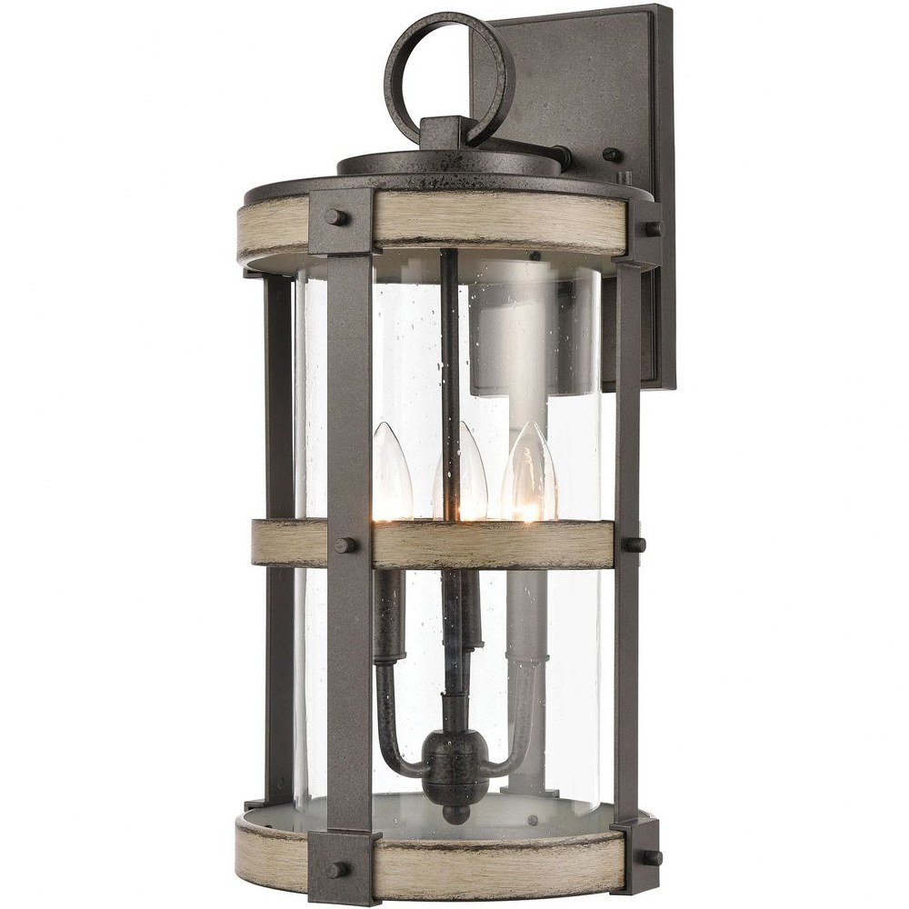 Elk Lighting-89146/3-Crenshaw - 3 Light Outdoor Wall Sconce in Transitional Style with Modern Farmhouse and Country inspirations - 20 Inches tall and 10 inches wide   Anvil Iron/Distressed Antique Gra