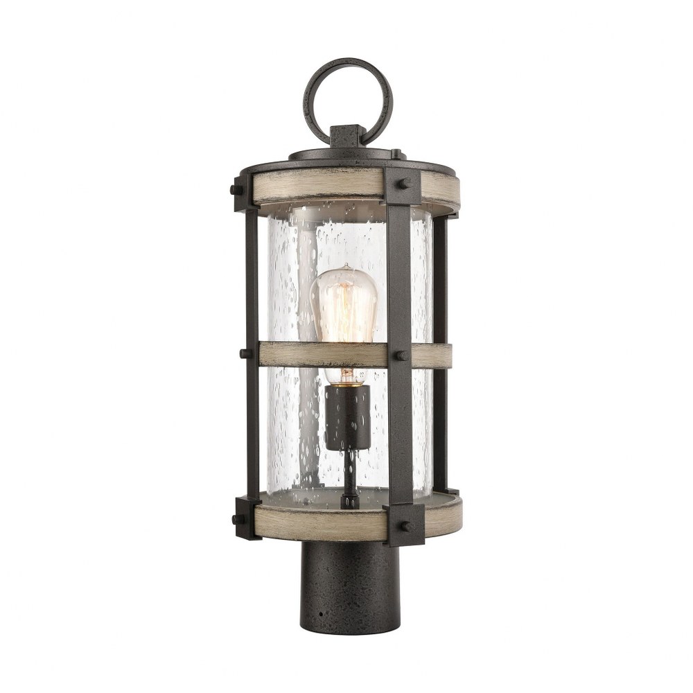 Elk Lighting-89148/1-Crenshaw - 1 Light Outdoor Post Mount in Transitional Style with Modern Farmhouse and Country/Cottage inspirations - 19 Inches tall and 8 inches wide   Anvil Iron/Distressed Antiq