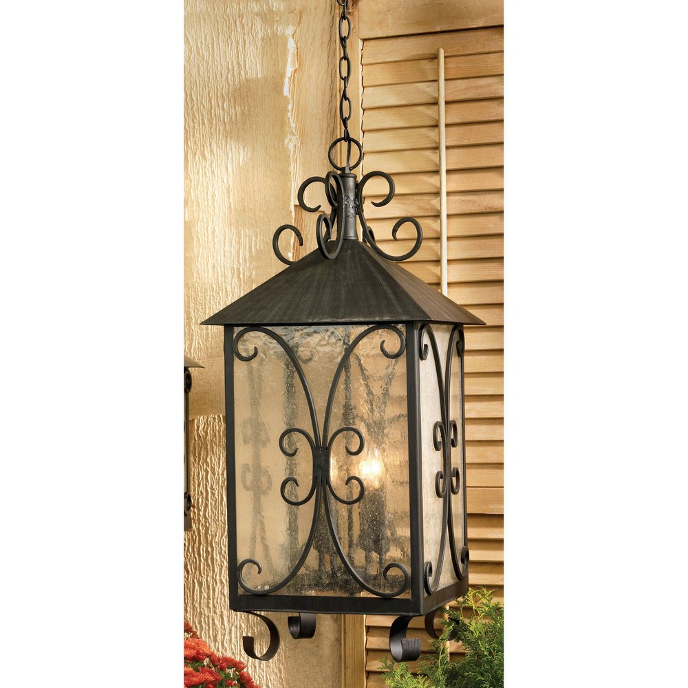 Elk Lighting-8152-E-Columbian - Three Light Outdoor Wall Sconce   Espresso Finish with Seeded Glass