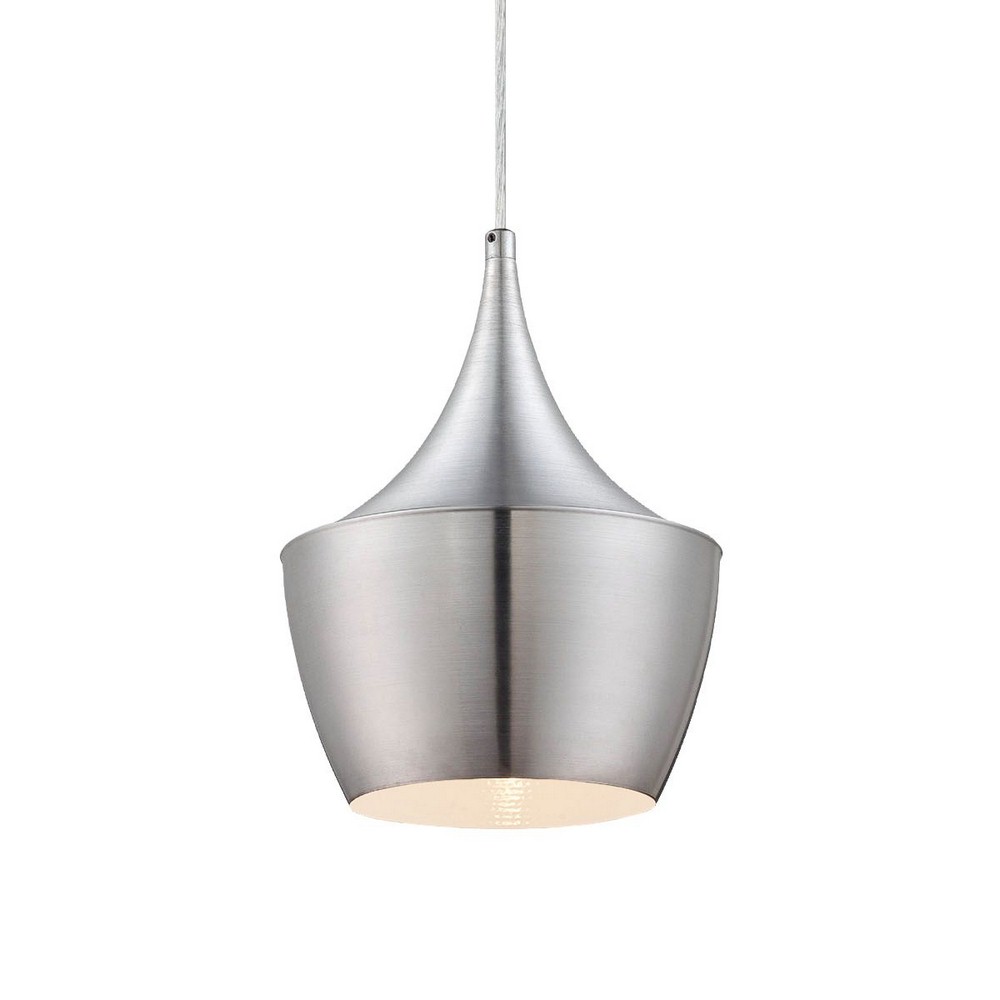 Eurofase Lighting-20438-043-Piquito - 1 Light Pendant - 9.5 Inches Wide by 11 Inches High   Brushed Aluminum Finish with White Shade