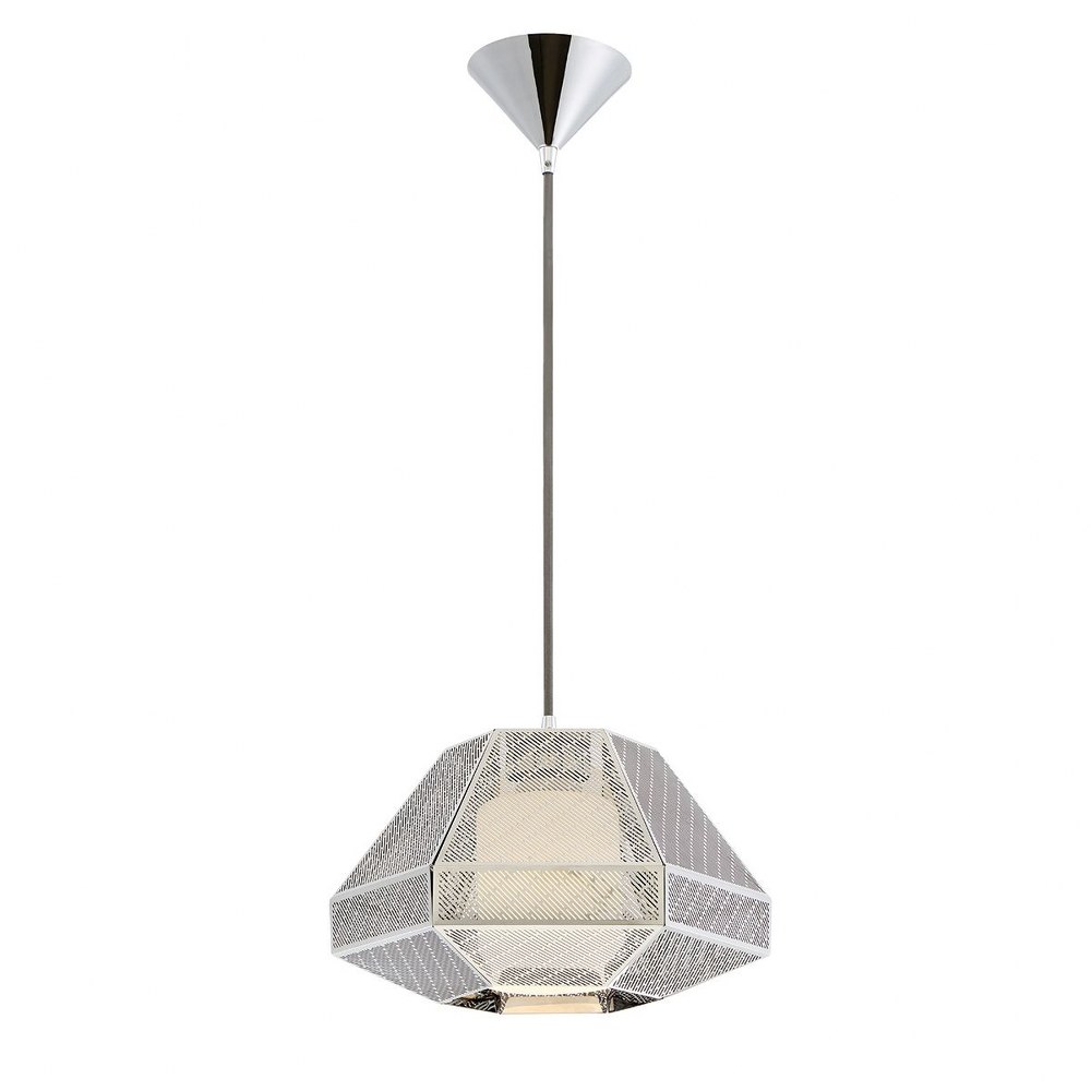 Eurofase Lighting-30016-019-Recinto - 1 Light Pendant - 12 Inches Wide by 8 Inches High   Chrome Finish with Opal White Glass