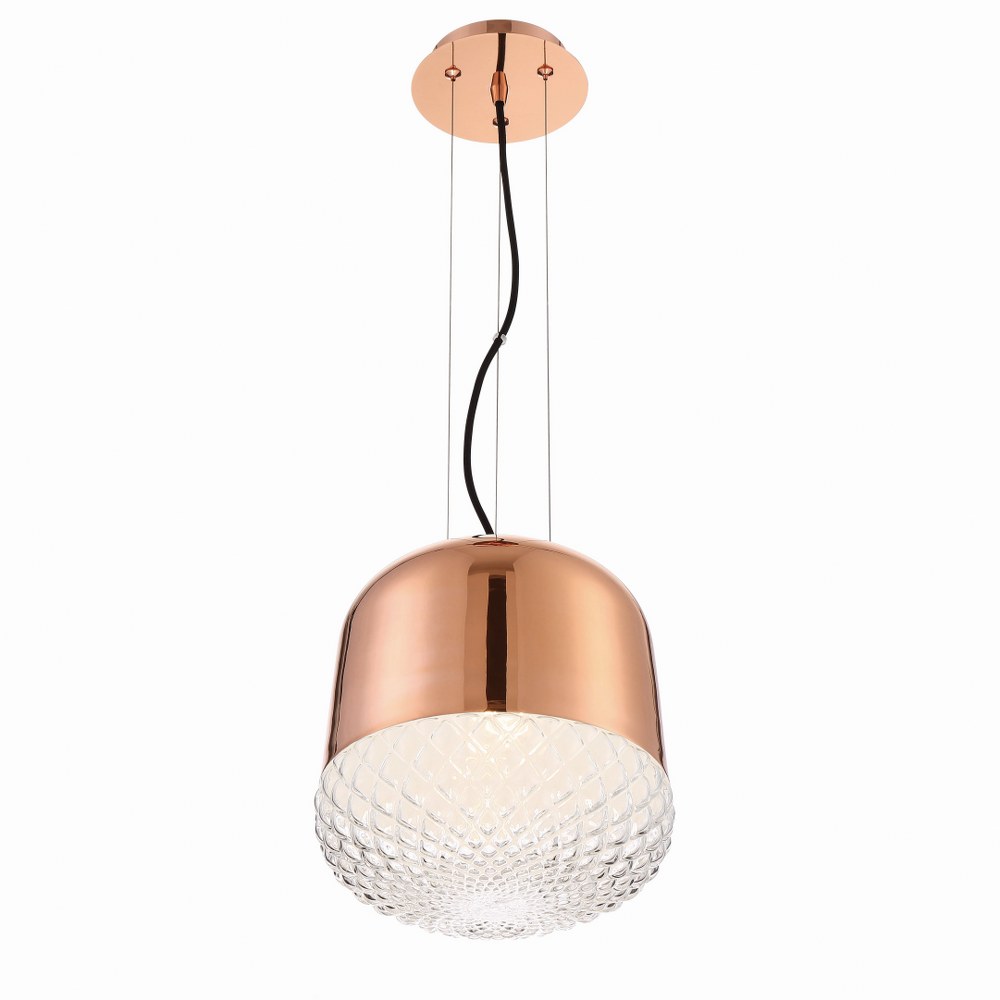 Eurofase Lighting-31868-037-Corson - 1 Light Small Pendant - 10 Inches Wide by 11.75 Inches High Rose Gold  Rose Gold Finish with Casted Weave Glass