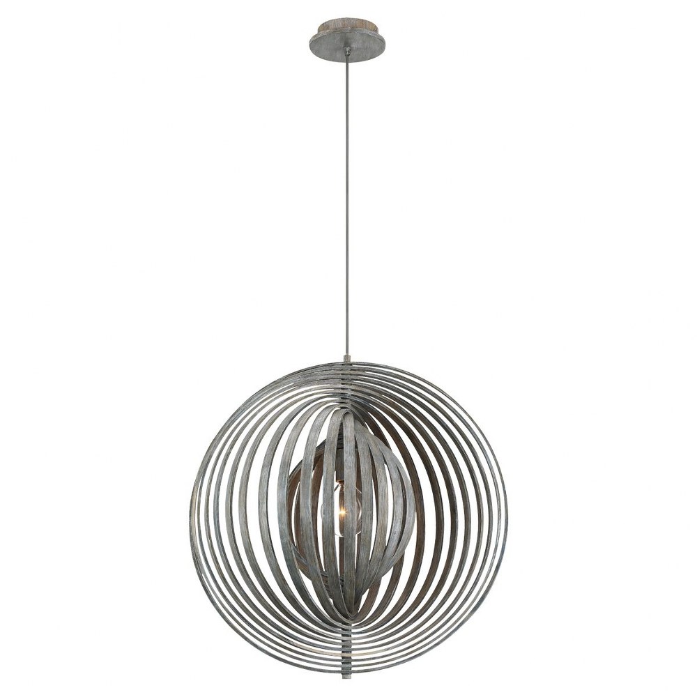 Eurofase Lighting-31872-017-Abruzzo - One Light Large Pendant   Weathered Grey Finish with Natural Wood Shade