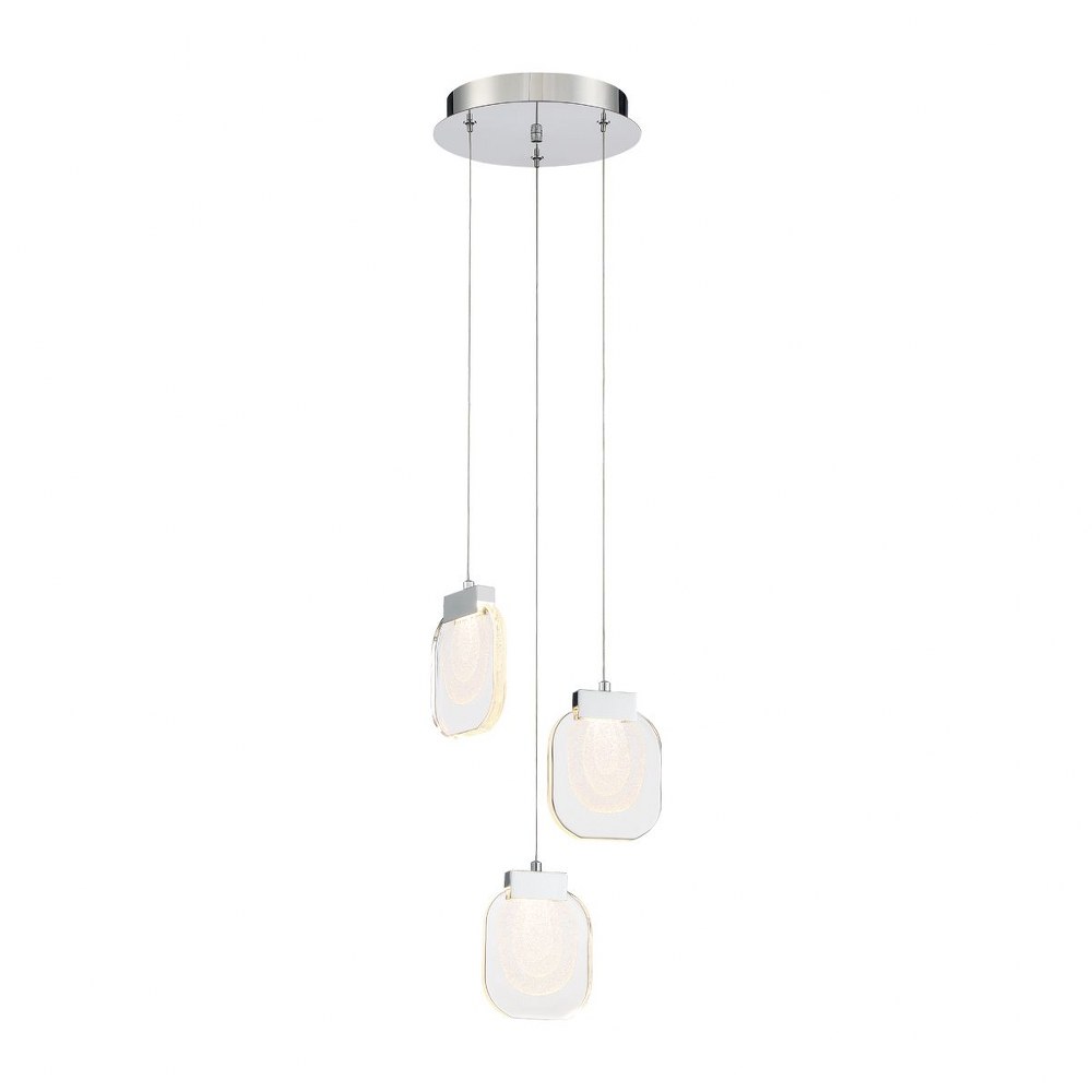 Eurofase Lighting-38042-020-Paget - 10 Inch 15W 3 LED Chandelier   Chrome Finish with Monochrome Sugar Glass