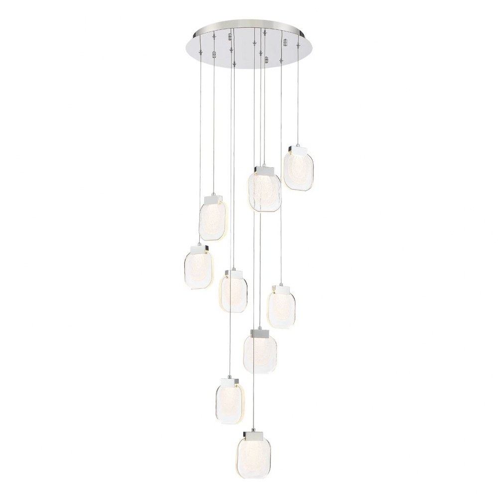 Eurofase Lighting-38043-027-Paget - 20 Inch 45W 9 LED Chandelier   Chrome Finish with Monochrome Sugar Glass