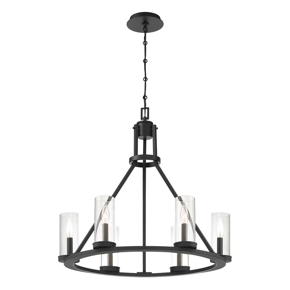 Eurofase Lighting-38220-012-Nerito - 6 Light Chandelier in Transitional Farmhouse Style - 25.5 Inches Wide by 25 Inches High   Matte Black Finish with Clear Glass