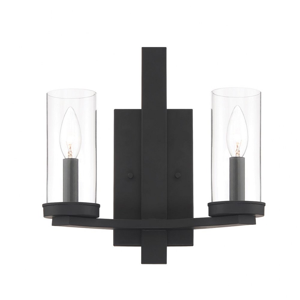 Eurofase Lighting-38223-013-Nerito - 2 Light Wall Sconce in Transitional Farmhouse Style - 12.5 Inches Wide by 13 Inches High   Matte Black Finish with Clear Glass