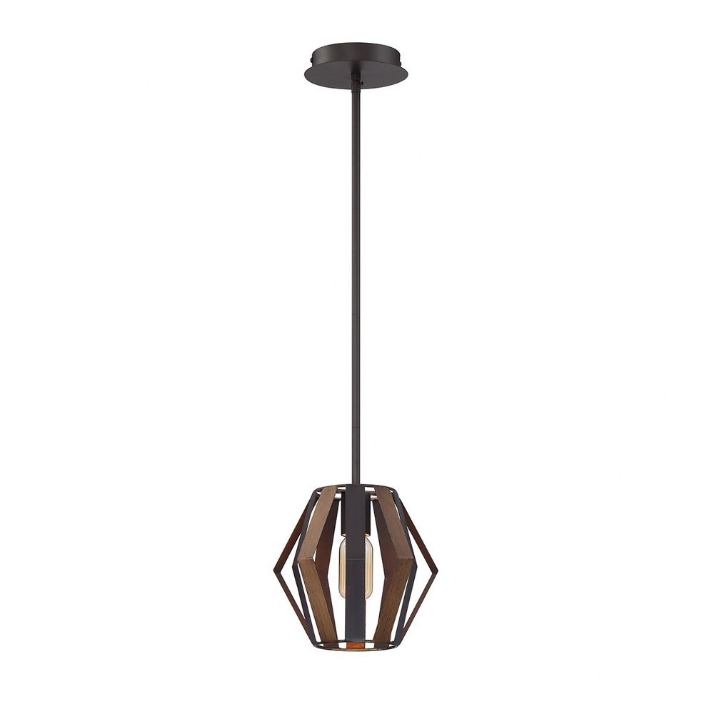 Eurofase Lighting-38266-010-Bevelo - 1 Light Mini Pendant in Transitional Industrial Style - 8.75 Inches Wide by 8 Inches High   Wood/Bronze Finish