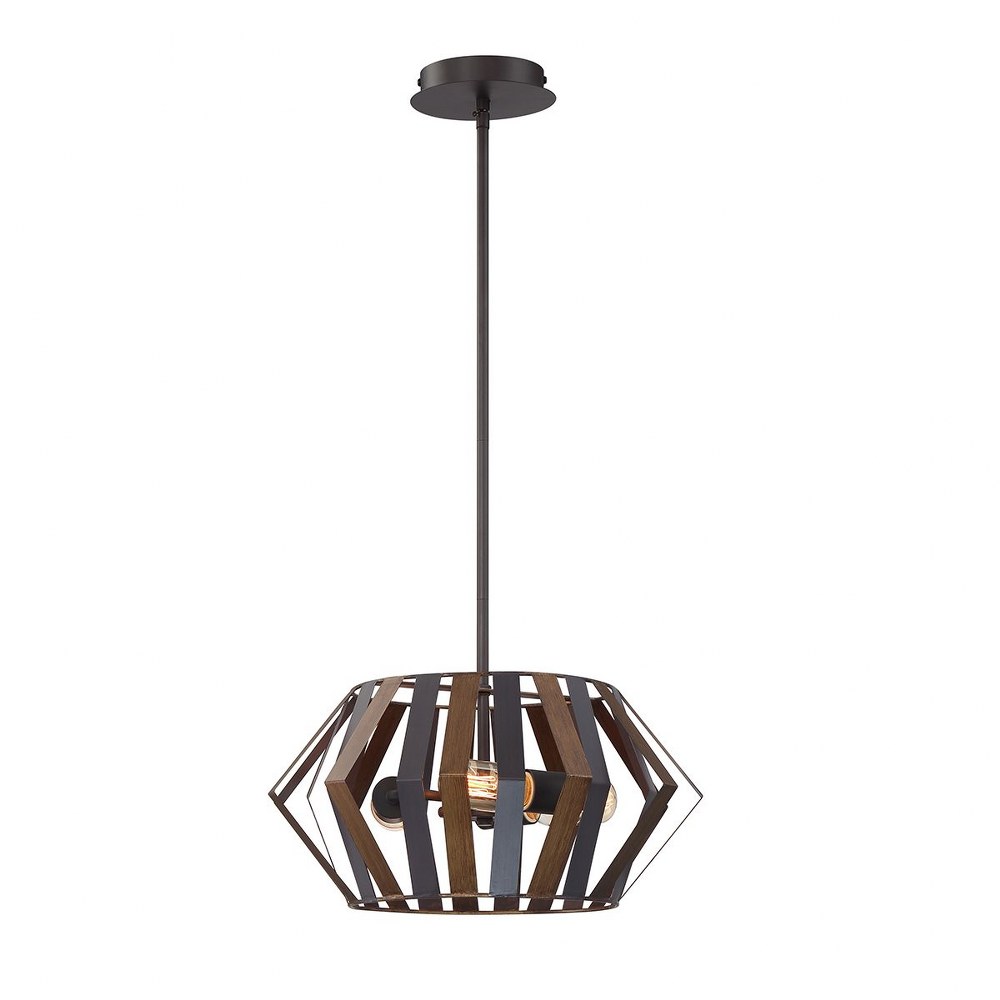 Eurofase Lighting-38267-017-Bevelo - 3 Light Convertible Pendant in Transitional Industrial Style - 16 Inches Wide by 8 Inches High   Wood/Bronze Finish