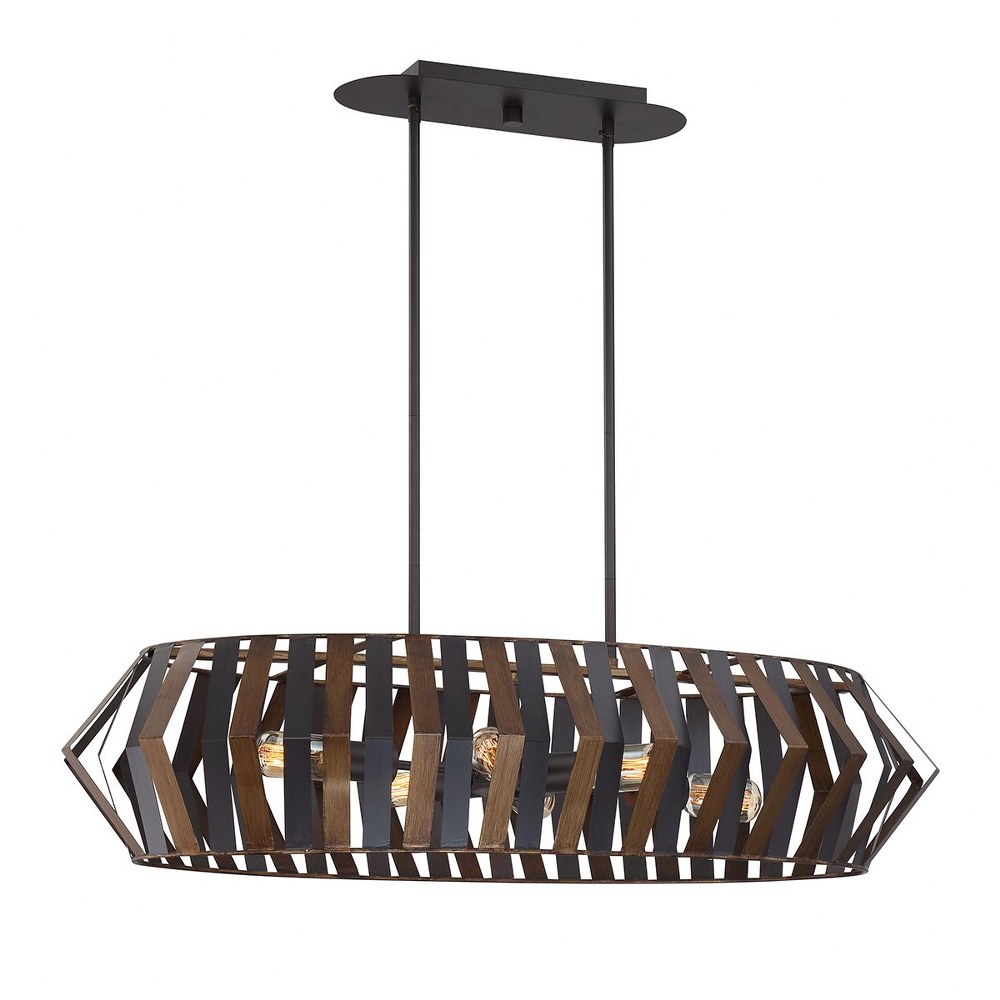 Eurofase Lighting-38269-011-Bevelo - 6 Light Oval Chandelier in Transitional Industrial Style - 2.75 Inches Wide by 8 Inches High   Wood/Bronze Finish