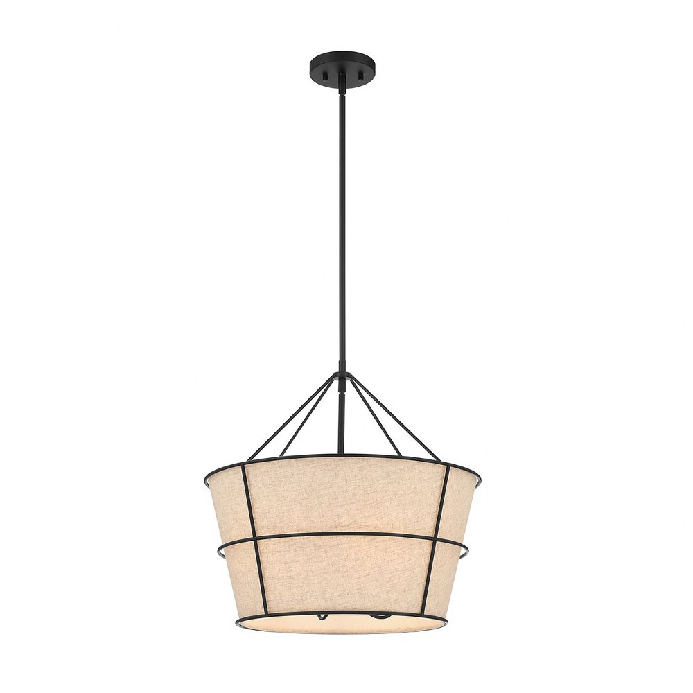 Eurofase Lighting-38270-017-Mantello - 4 Light Pendant in Transitional Farmhouse Style - 2.25 Inches Wide by 19.5 Inches High   Matte Black Finish with Natural Linen Fabric Shade