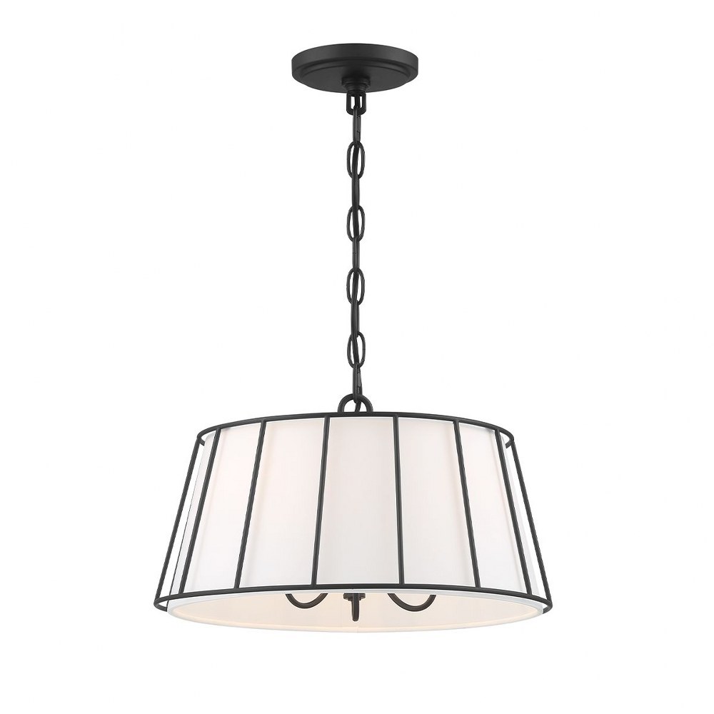 Eurofase Lighting-38272-011-Adelaide - 3 Light Pendant in Transitional Traditional Style - 16 Inches Wide by 8.75 Inches High   Matte Black Finish with White Fabric Shade