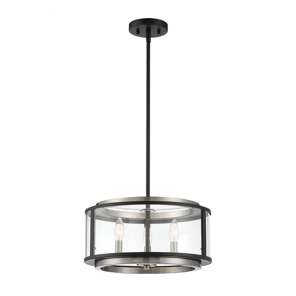 Eurofase Lighting-38274-015-Tambouro - 3 Light Convertible Pendant in Transitional Modern Style - 16 Inches Wide by 8.5 Inches High   Matte Black/Satin Nickel Finish with Clear Glass