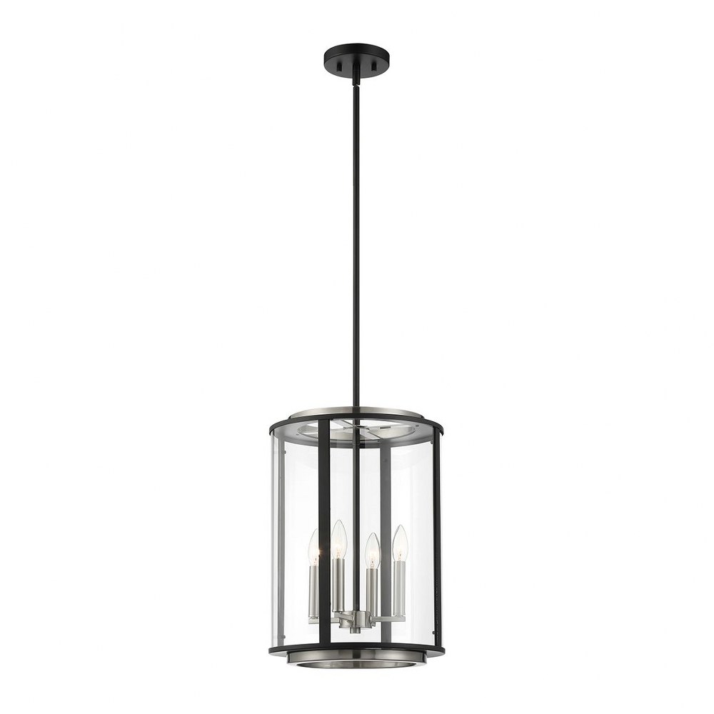 Eurofase Lighting-38275-012-Tambouro - 4 Light Pendant in Transitional Modern Style - 13 Inches Wide by 18 Inches High   Matte Black/Satin Nickel Finish with Clear Glass