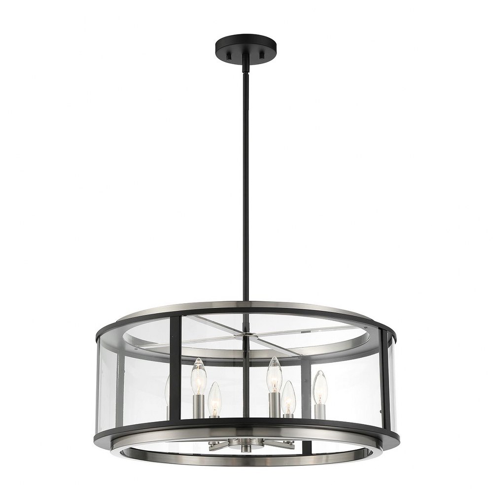 Eurofase Lighting-38276-019-Tambouro - 6 Light Pendant in Transitional Modern Style - 24 Inches Wide by 11 Inches High   Matte Black/Satin Nickel Finish with Clear Glass