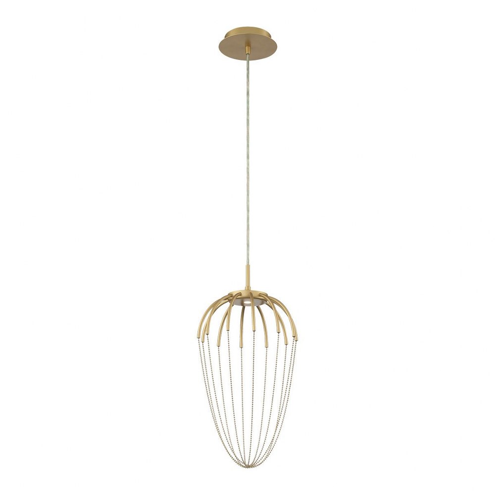 Eurofase Lighting-39325-013-Frusta - 8W 1 LED Pendant in Scandinavian Transitional Style - 9.75 Inches Wide by 20 Inches High   Gold Finish with Beaded Chain Cage Shade